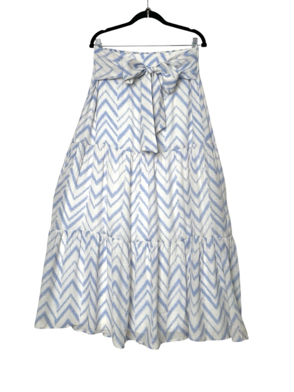 Prairiecore Boho Tiered Maxi Skirt Chevron Elastic Waist Tie Euro Summer Beachy